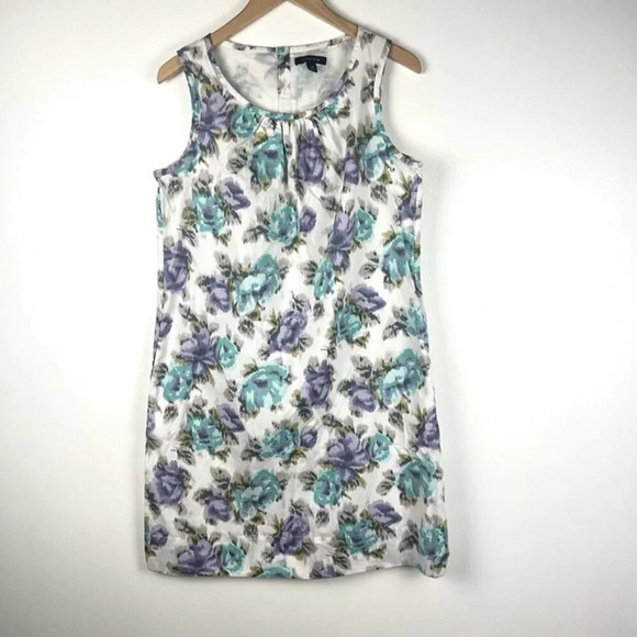 NWT Land’s End Watercolor Rose Dress Women’s Sz 12 Sleeveless Cotton Pockets - Picture 1 of 10